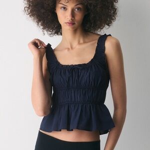 Aritzia Sunday Best Navy Ruffled Top